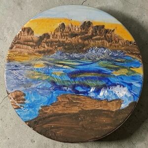 Anna's Creations Hand Crafted Painted Round Tin Candle River Banks